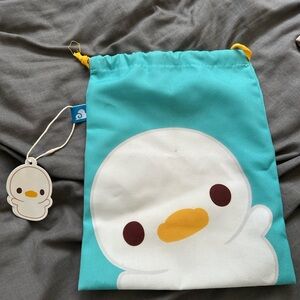 Charming Duck Drawstring Bag - Teal and White
